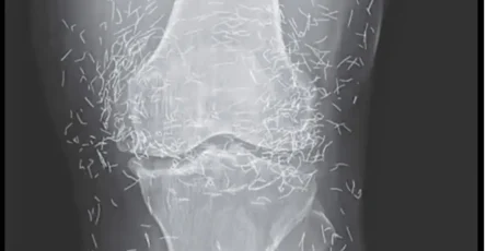 Les genoux dune femme revelent a la radiographie la presence de centaines daiguilles en or.jpg